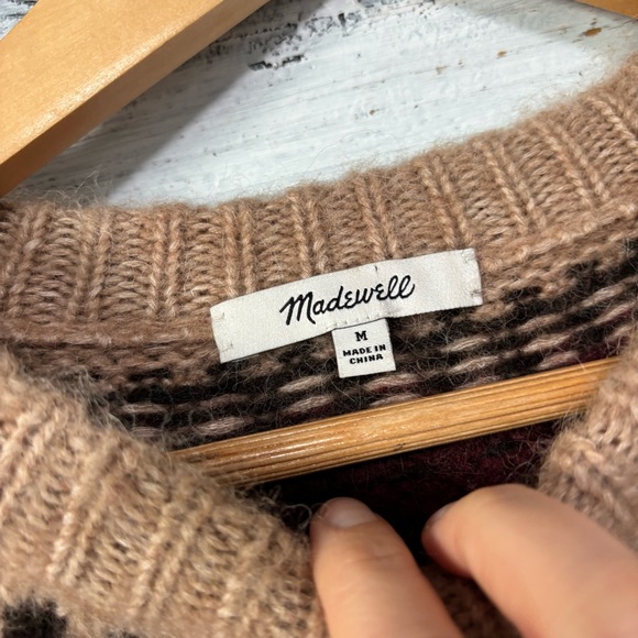 NEW Madewell Fair Isle Alpaca-Blend Sweater Camel Burgundy Size M - Picture 11 of 12